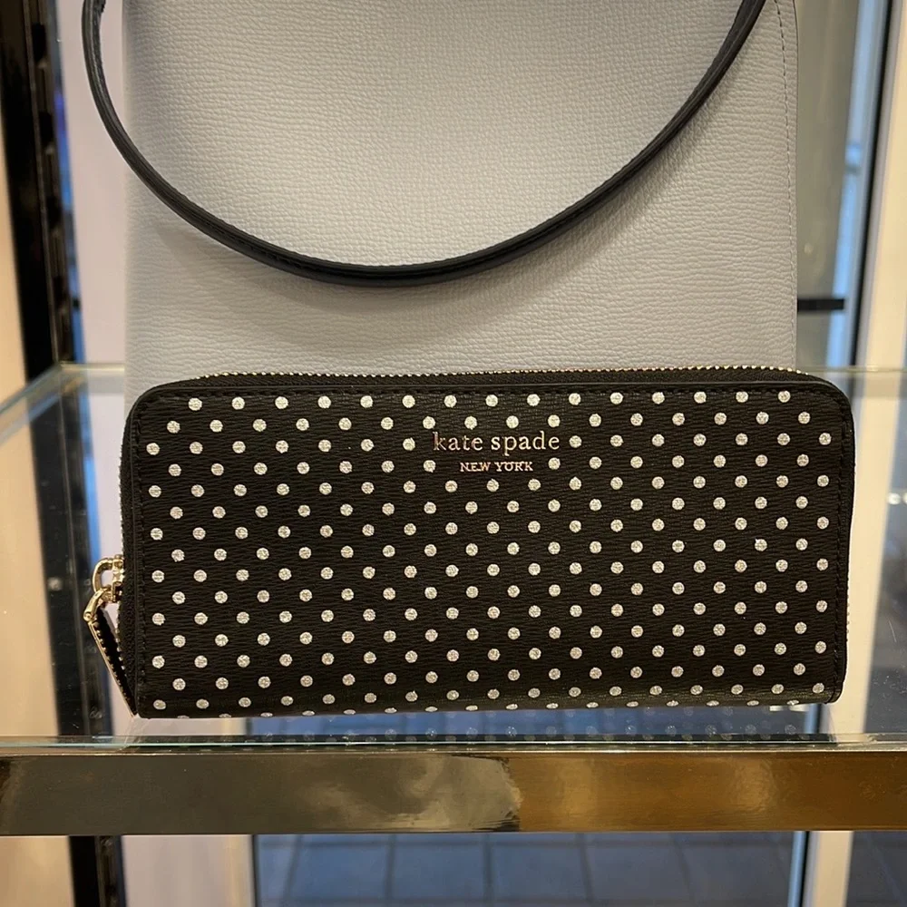 Kate Spade Spencer Metallic Dot Slim Continental Wallet in Black Multi k4546